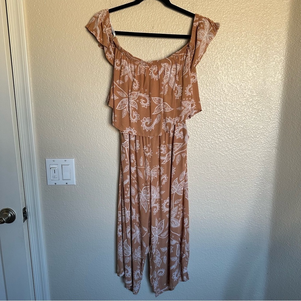MINKPINK Off Shoulder Floral Peach Jumpsuit Size S - Picture 3 of 16